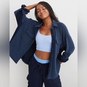 Aerie Lumberjane Shirt Women’s XXS Oversized Waffle Button-Front Blue